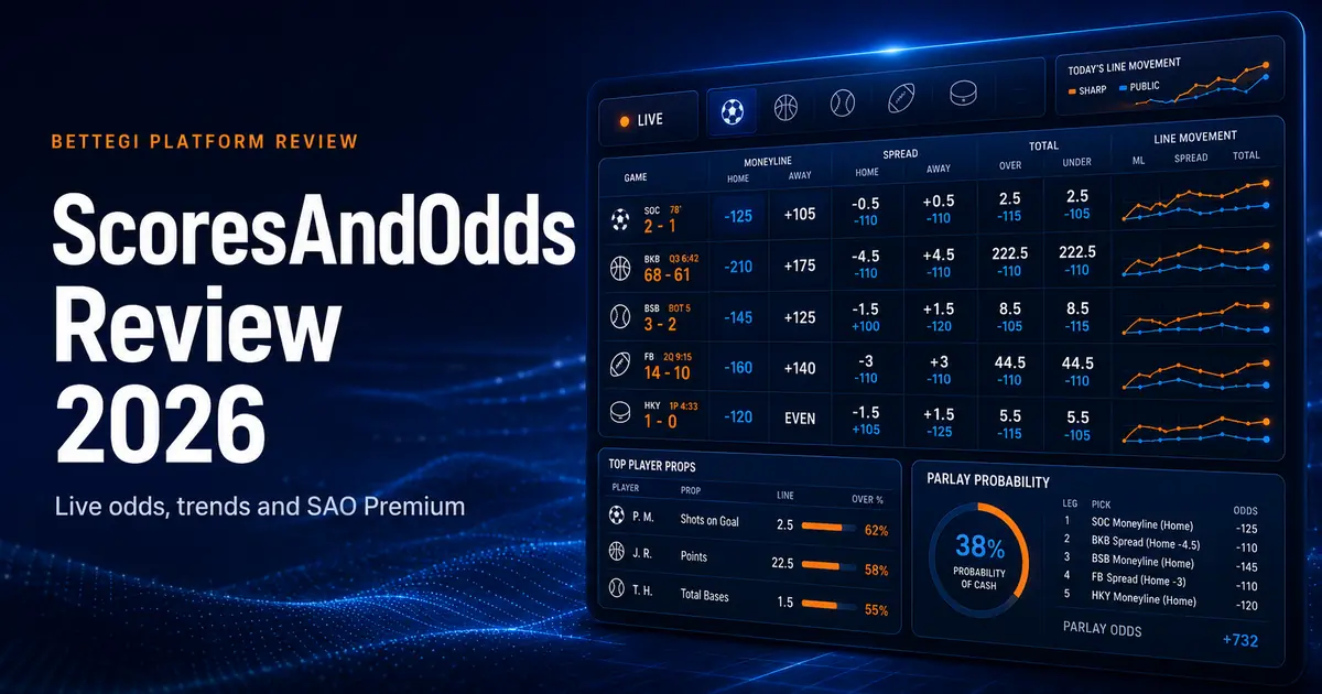 ScoresAndOdds review showing live betting odds, line movements and player props