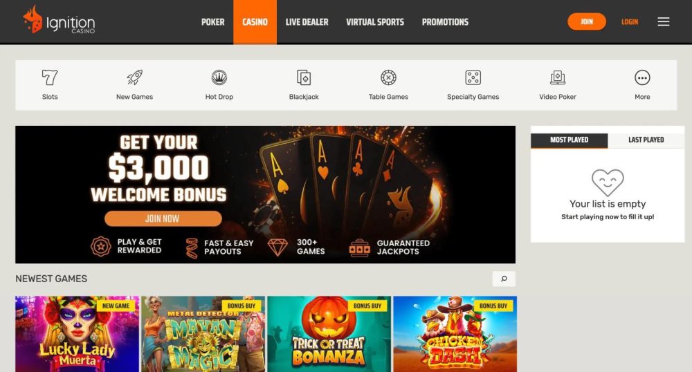 ignition casino interface games