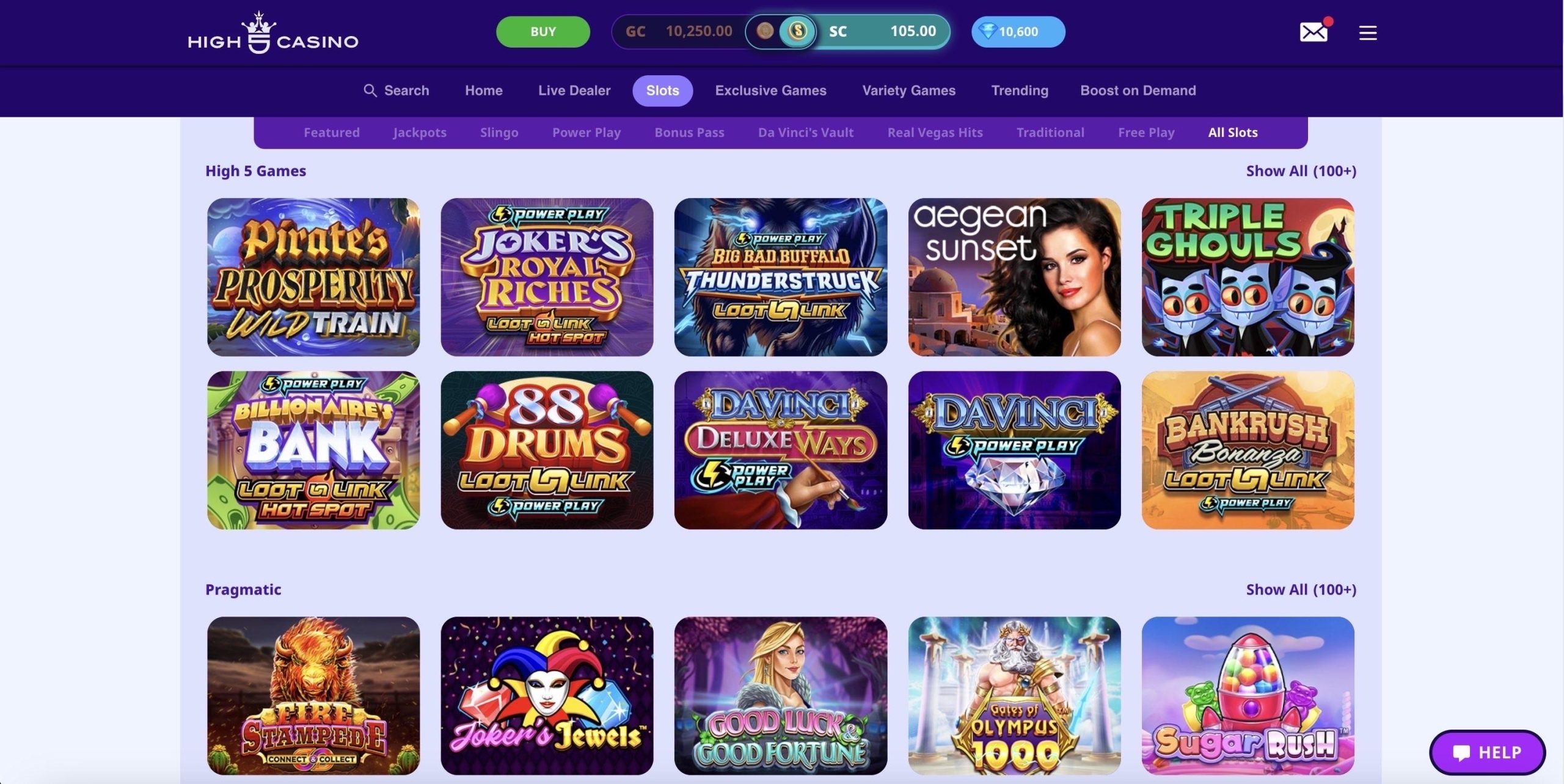 High 5 Casino game lobby sites like Chumba Casino