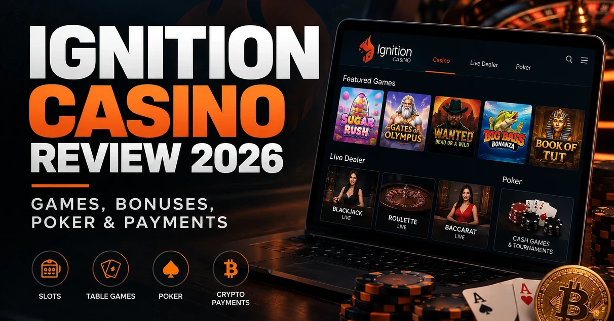 Ignition Casino review with casino games, poker, bonuses, and crypto payments