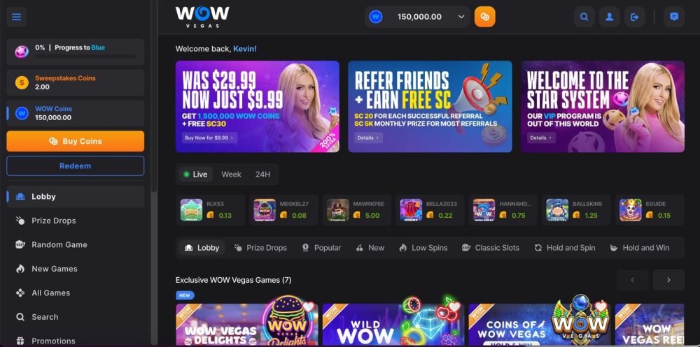 WOW Vegas social casino lobby sites like Chumba Casino